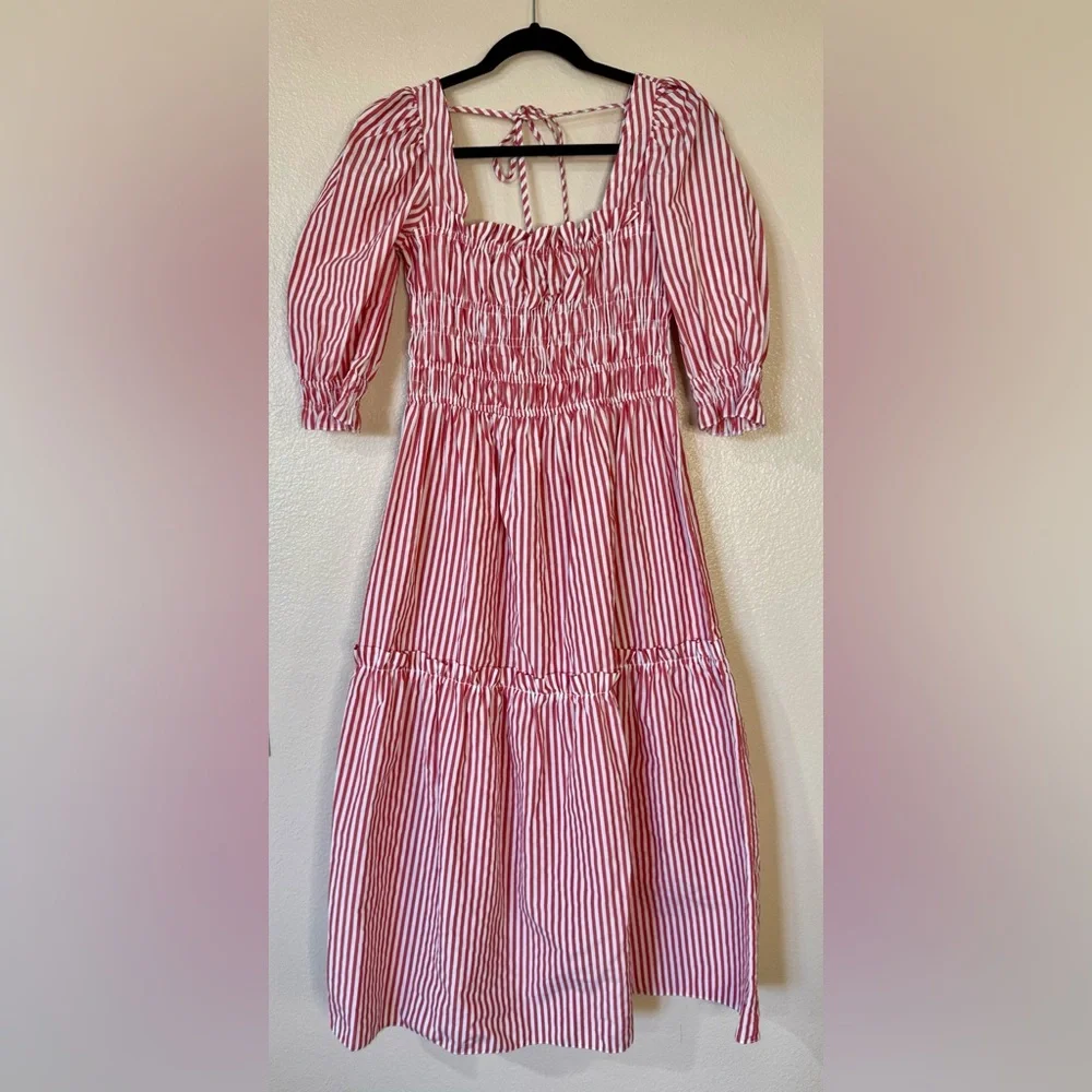 Topshop Striped Poplin Tiered Midi Dress Sz 6 NWT - Picture 2 of 7